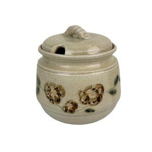 Vintage 1984 Kennedy Signed Stoneware Pottery Jar Lid Slot for Spoon Sugar Honey